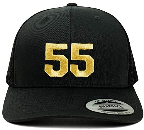 Trendy Apparel Shop Number 55 Gold Thread Embroidered Retro Trucker Mesh Cap