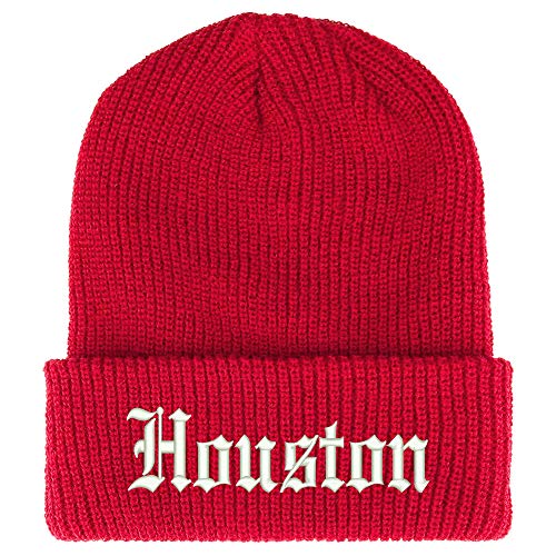 Trendy Apparel Shop Old English Font Houston City Embroidered Ribbed Cuff Knit Beanie