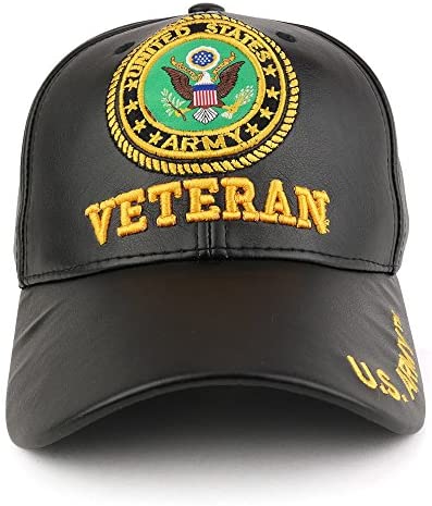Trendy Apparel Shop U.S. Military Veteran Seal 3D Embroidered PU Leather Adjustable Baseball Cap