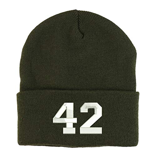 Trendy Apparel Shop Number 42 Collegiate Varsity Embroidered Long Cuff Beanie