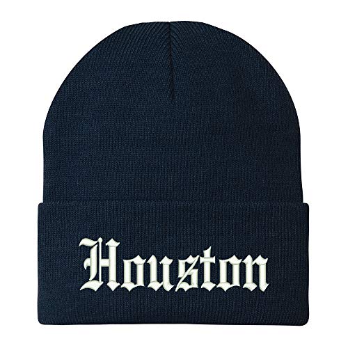 Trendy Apparel Shop Old English Font Houston City Embroidered Winter Long Cuff Beanie