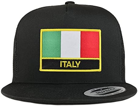 Trendy Apparel Shop Italy Flag 5 Panel Flatbill Trucker Mesh Snapback Cap