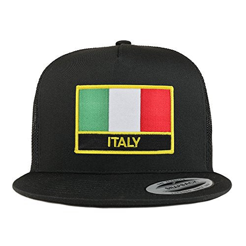 Trendy Apparel Shop Italy Flag 5 Panel Flatbill Trucker Mesh Snapback Cap