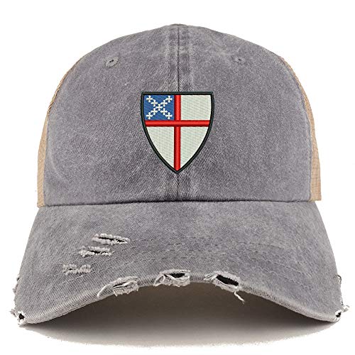 Trendy Apparel Shop Episcopal Shield Pigment Dyed Mesh Back Frayed Bill Cap