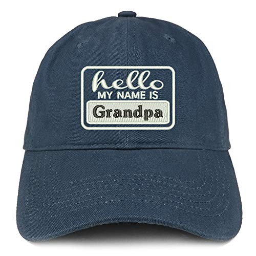 Trendy Apparel Shop Hello My Name is Grandpa Soft Crown 100% Brushed Cotton Cap