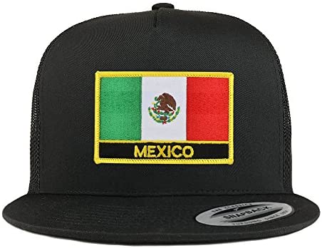 Trendy Apparel Shop Mexico Flag 5 Panel Flatbill Trucker Mesh Snapback Cap