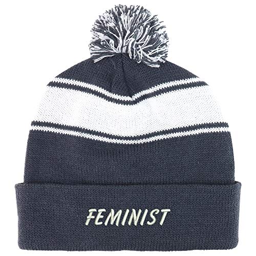 Trendy Apparel Shop Feminist Two Tone Pom Striped Long Beanie Hat