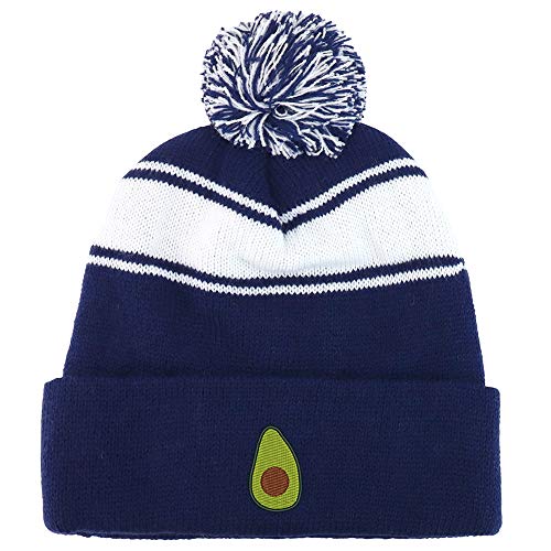 Trendy Apparel Shop Avocado Embroidered Two Tone Pom Striped Long Beanie Hat