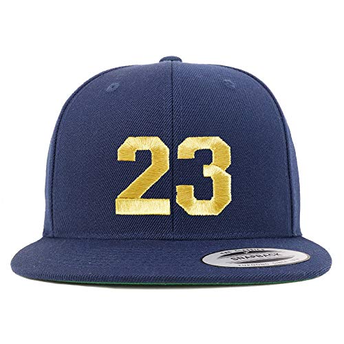 Trendy Apparel Shop Number 23 Gold Thread Flat Bill Snapback Baseball Cap