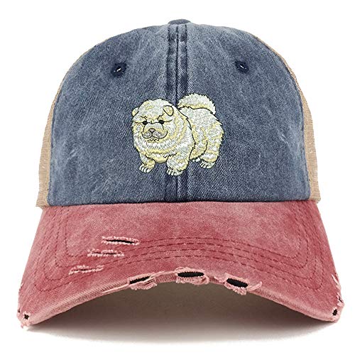 Trendy Apparel Shop Chow Chow Dog Embroidered Frayed Bill Trucker Mesh Back Cap
