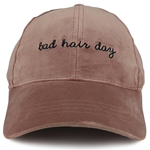 Trendy Apparel Shop Bad Hair Day Embroidered Structured Soft Velvet Baseball Cap - Blush