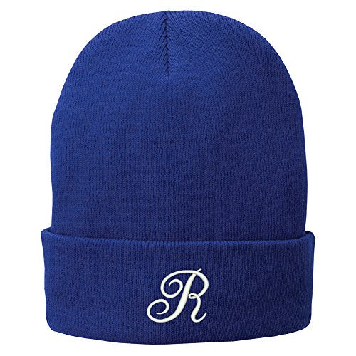 Trendy Apparel Shop Letter R Embroidered Winter Knitted Long Beanie