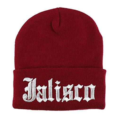 Trendy Apparel Shop Old English Jalisco White Embroidered Acrylic Knit Beanie Cap