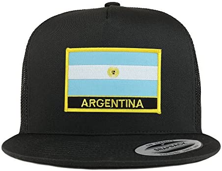 Trendy Apparel Shop Argentina Flag 5 Panel Flatbill Trucker Mesh Snapback Cap
