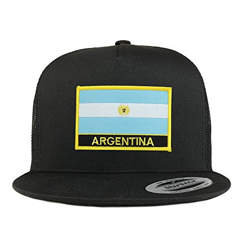 Trendy Apparel Shop Argentina Flag 5 Panel Flatbill Trucker Mesh Snapback Cap