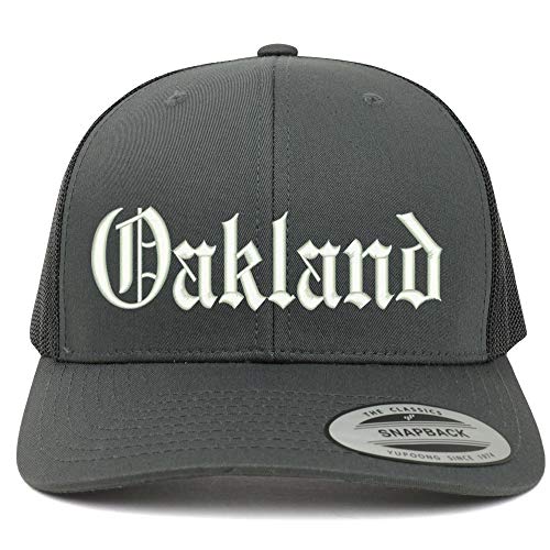 Trendy Apparel Shop Old English Font Oakland City Embroidered 6 Panel Mesh Cap