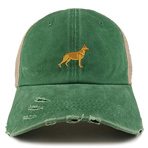 Trendy Apparel Shop German Shepherd Dog Embroidered Frayed Bill Trucker Mesh Back Cap