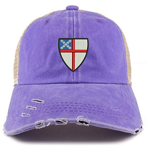 Trendy Apparel Shop Episcopal Shield Pigment Dyed Mesh Back Frayed Bill Cap
