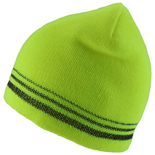 Trendy Apparel Shop 3 Reflective Stripes High Visibility Safety Beanie Hat