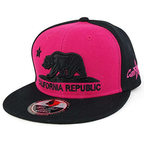 Trendy Apparel Shop Kids 3D Embroidered California Republic Bear Flatbill Snapback Cap
