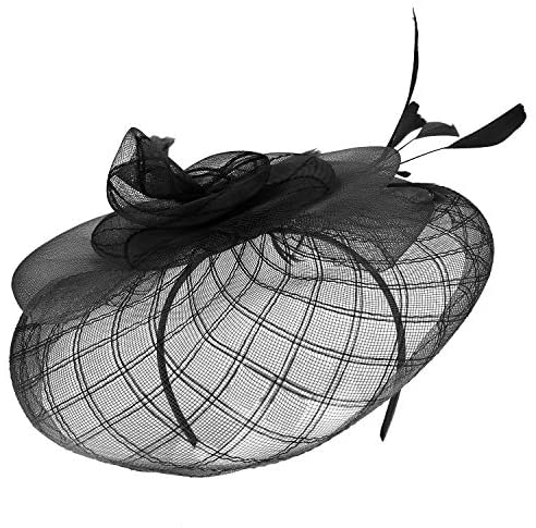 Trendy Apparel Shop Large Criss Cross Mesh Swirl Bow Fascinator with Feather