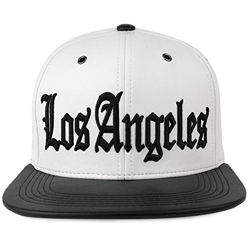 Trendy Apparel Shop Los Angeles 3D Embroidered PU Leather Style Flatbill Snapback Cap