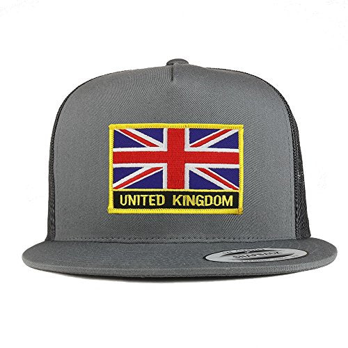 Trendy Apparel Shop United Kingdom Flag 5 Panel Flatbill Trucker Mesh Cap