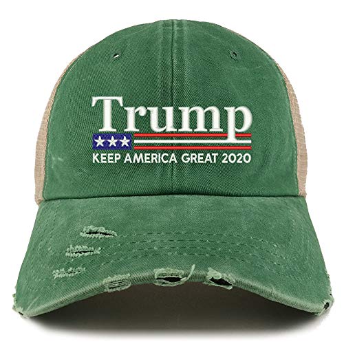 Trendy Apparel Shop Trump Keep America Great 2020 Flag Frayed Bill Trucker Cap