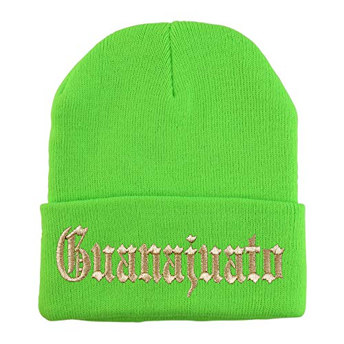 Trendy Apparel Shop Old English Guanajuato Gold Embroidered Acrylic Knit Beanie Cap
