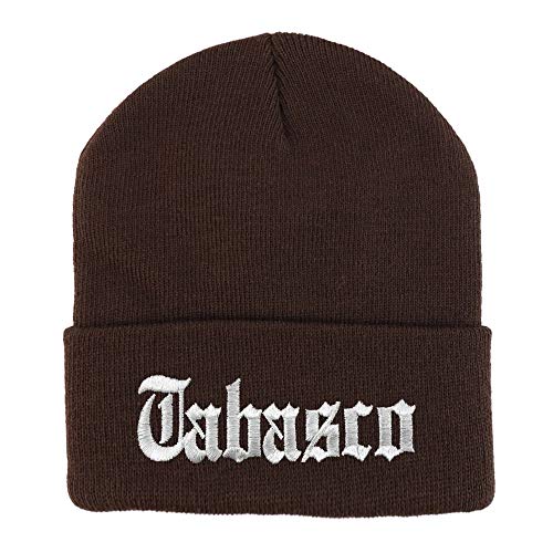 Trendy Apparel Shop Old English Tabasco White Embroidered Acrylic Knit Beanie Cap