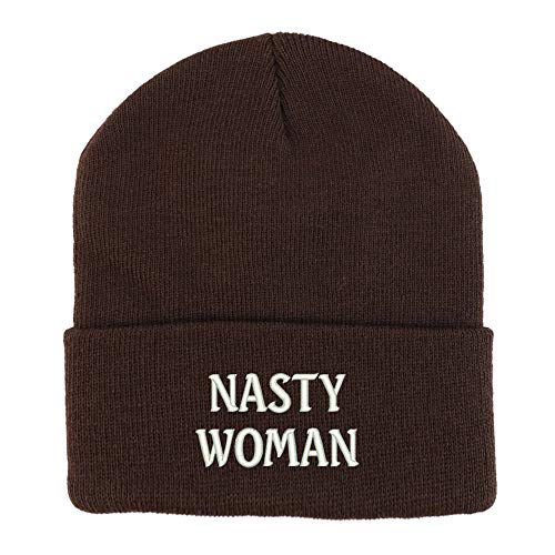 Trendy Apparel Shop Nasty Woman Embroidered Winter Long Cuff Beanie