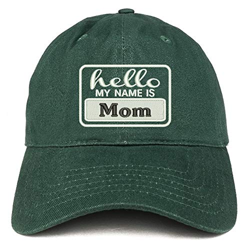 Trendy Apparel Shop Hello My Name is Mom Soft Crown 100% Brushed Cotton Cap