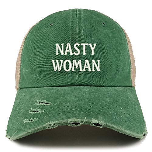 Trendy Apparel Shop Nasty Woman Washed Front Mesh Back Frayed Bill Cap