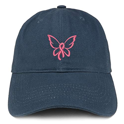 Trendy Apparel Shop Breast Cancer Butterfly Embroidered Soft Brushed Cotton Cap