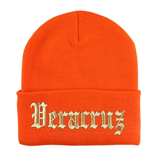 Trendy Apparel Shop Old English Veracruz Gold Embroidered Acrylic Knit Beanie Cap