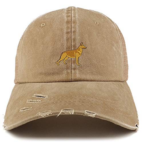 Trendy Apparel Shop German Shepherd Dog Embroidered Frayed Bill Trucker Mesh Back Cap