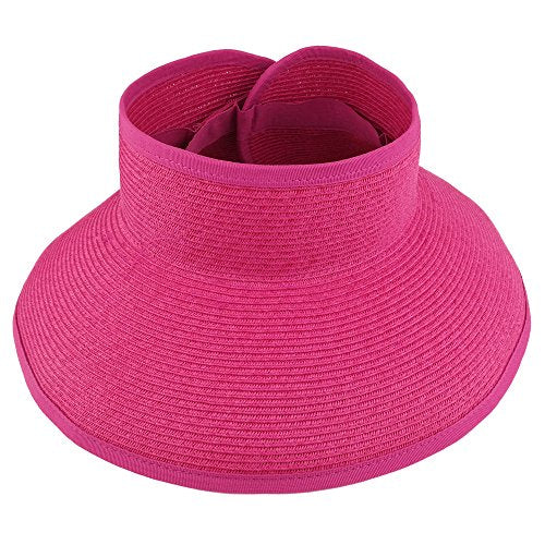 Trendy Apparel Shop Womens UPF 50+ Paper Braid Large Rolled Visor UV Protection Hat