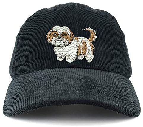 Trendy Apparel Shop Shih Tzu Embroidered Corduroy Unstructured Baseball Cap