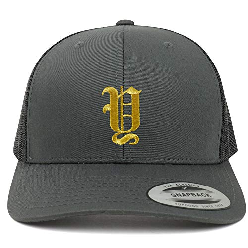 Trendy Apparel Shop Old English Gold Y Embroidered Retro Trucker Mesh Baseball Cap