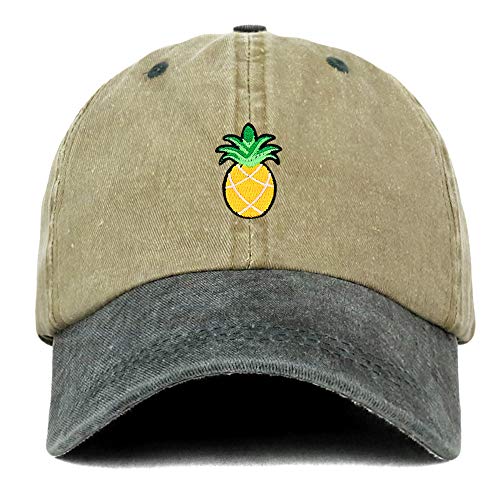Trendy Apparel Shop Pineapple Patch Pigment Dyed Washed Two Tone Baseball Cap