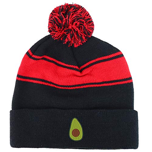 Trendy Apparel Shop Avocado Embroidered Two Tone Pom Striped Long Beanie Hat