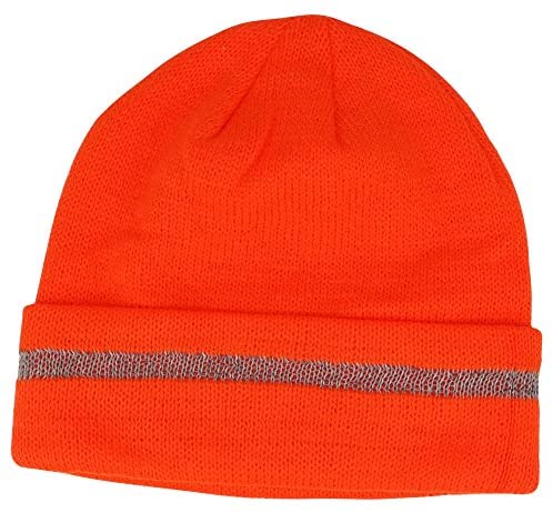 Trendy Apparel Shop High Visibility Reflective Striped Long Cuff Knit Beanie Hat