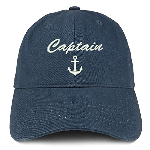 Trendy Apparel Shop Captain Anchor Script Embroidered Soft Crown 100% Brushed Cotton Cap