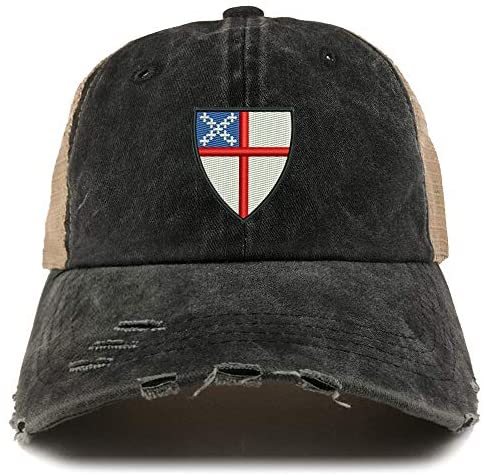 Trendy Apparel Shop Episcopal Shield Pigment Dyed Mesh Back Frayed Bill Cap
