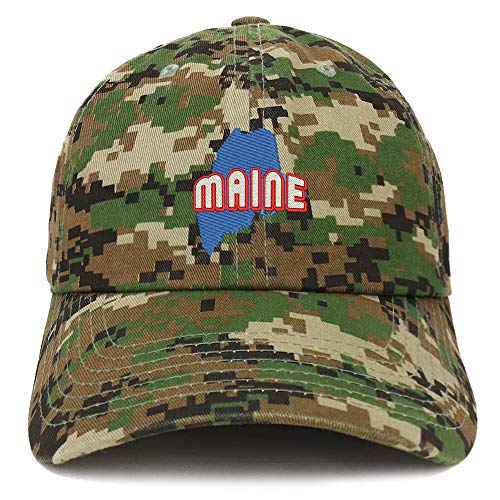 Trendy Apparel Shop Maine Map Embroidered Soft Crown 100% Brushed Cotton Cap
