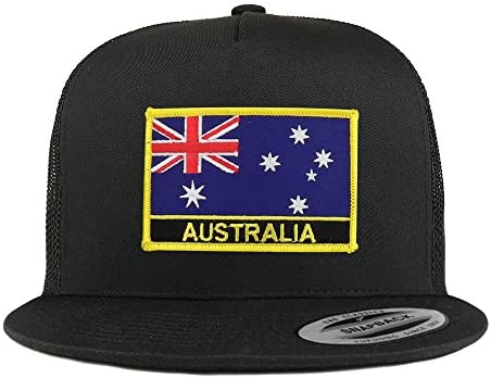 Trendy Apparel Shop Australia Flag 5 Panel Flatbill Trucker Mesh Snapback Cap