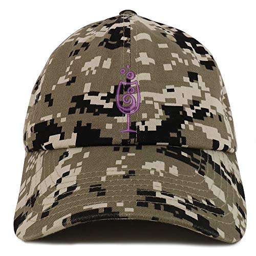 Trendy Apparel Shop Wine Glass Embroidered Soft Crown 100% Brushed Cotton Cap