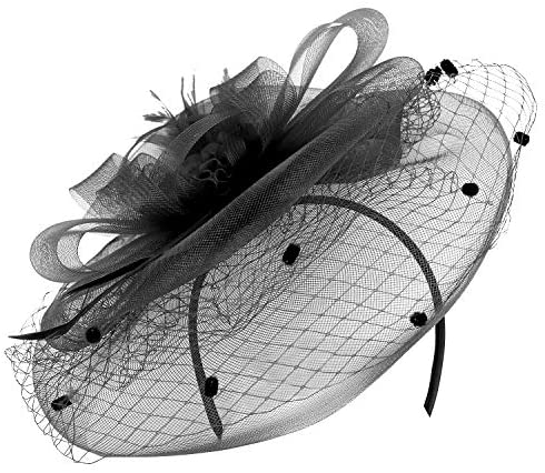 Trendy Apparel Shop Feather Swiss Dot Mesh Net Trim Rosette Fascinator Headband