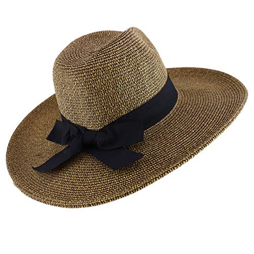 Trendy Apparel Shop Women's Fedora Crown Ribbon Band Wide Brim Sun Hat