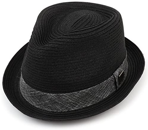 Trendy Apparel Shop Upbrim Paper Straw Fedora Hat with Hat Band